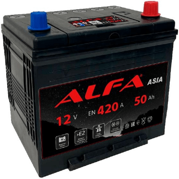 Аккумулятор ALFA Asia 50 JR (тонкие клеммы с бортом)